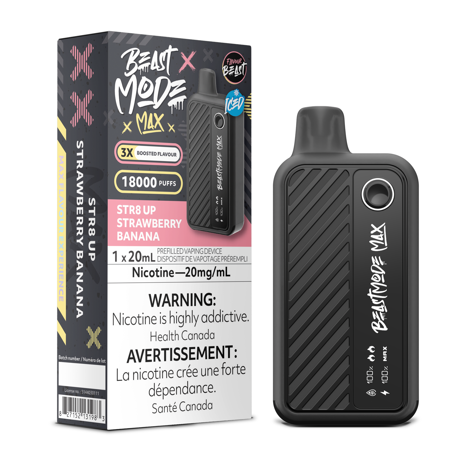 Beast Mode Max 18K Puffs- Str8Up Stawberry Banana (20mg/mL)
