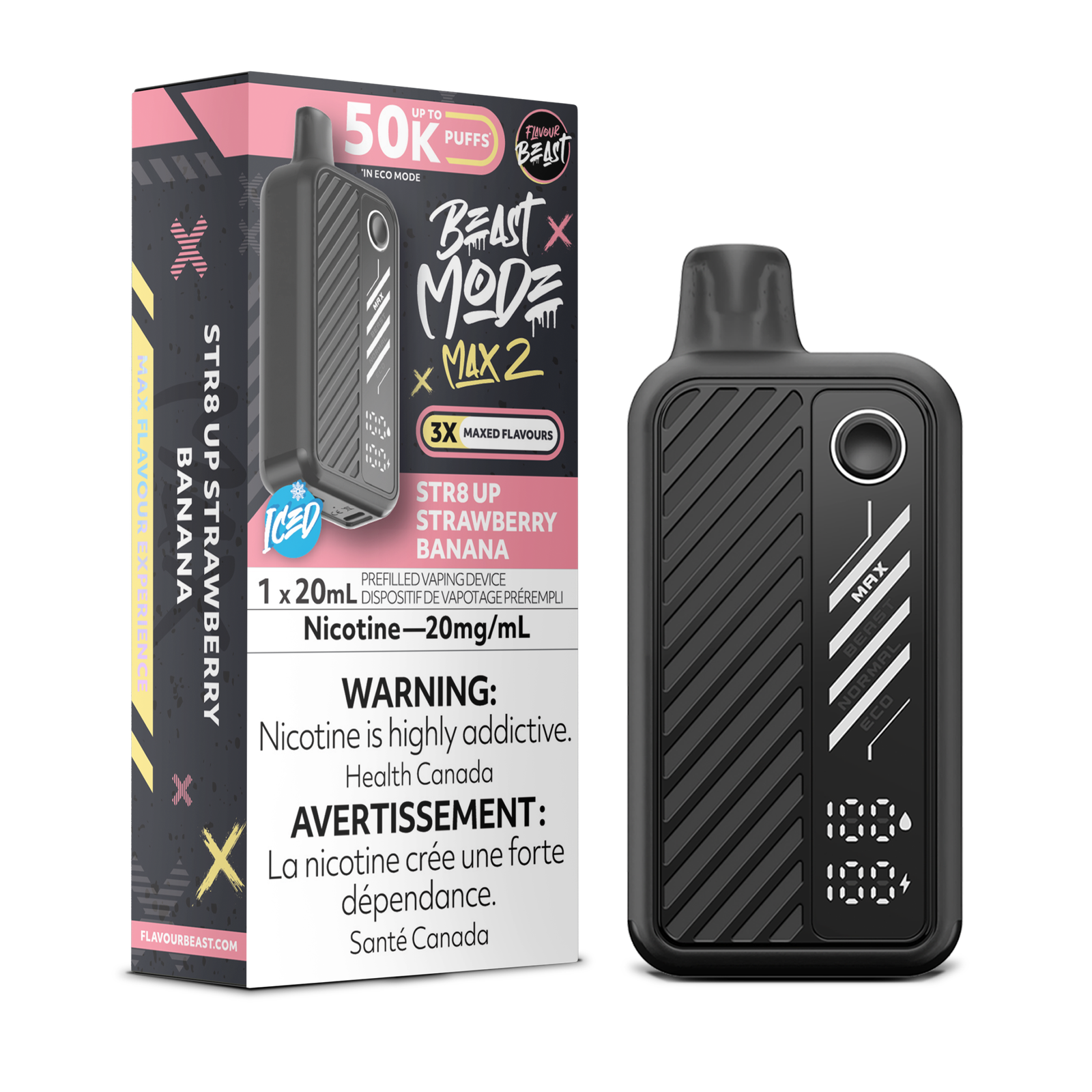 Flavour Beast-Beast Mode Max 2 50K Puffs - STR8 UP Strawberry Banana